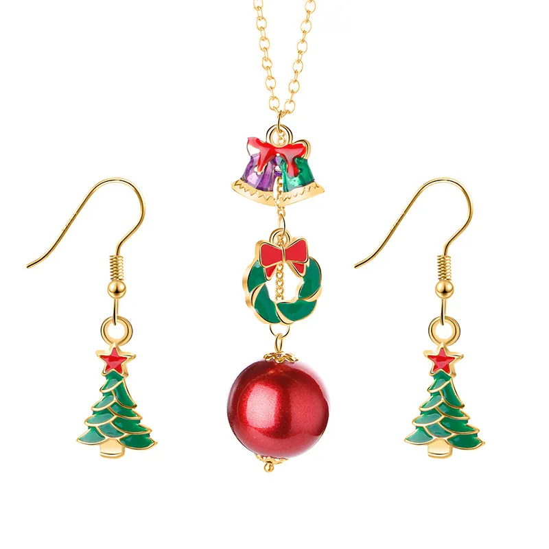 Linda serie de la Navidad Joyas conjuntos de copo de nieve Campanas Pendientes Pendientes Collar Hipoalergénico Regalos de Navidad para las mujeres Joyería de vacaciones