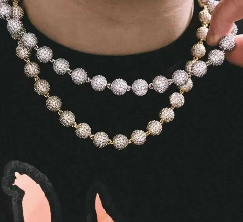 8mm Round Bead ICE BEAD collare catena ossea rame intarsiato con zirconio collana hip hop placcata oro vero per uomo e donna