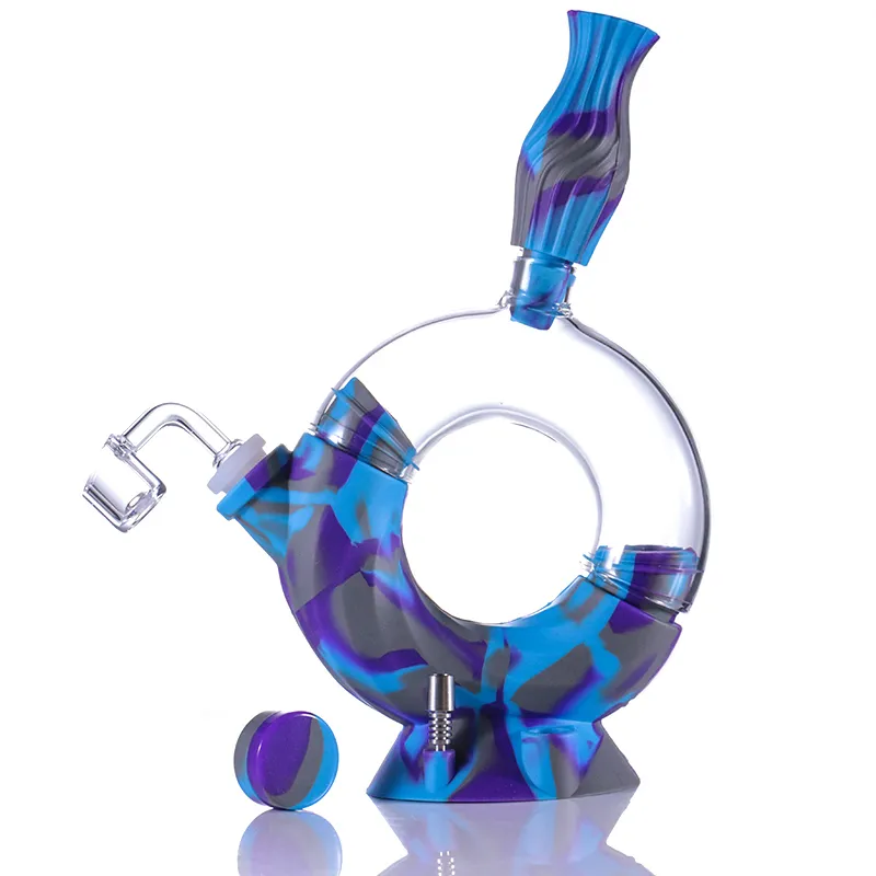 Silikonvattenrör Avtagbar S Form Bong Hookah Färgglada Bongs med metalltips och vaxbehållare, Dabber Tool