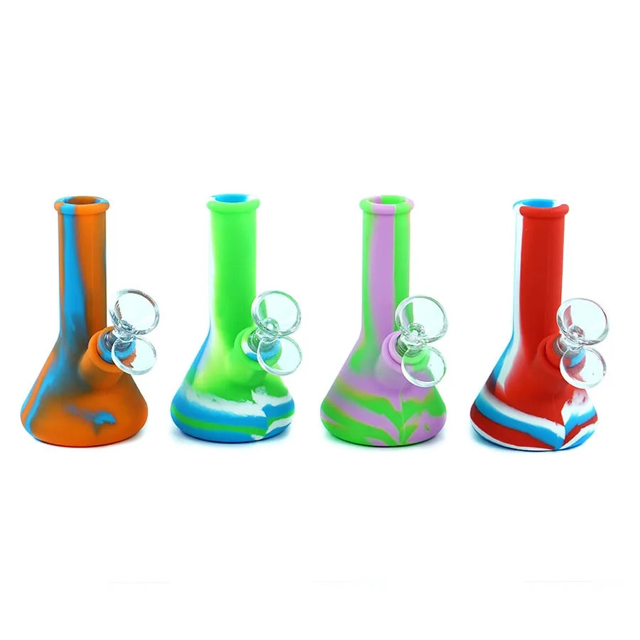 Bécher de 5 "ﾠBongs en silicone fumant une pipe à main narguilé plate-forme pétrolière de qualité alimentaire bong conduites d'eau shisha Dab Rigs Recycler