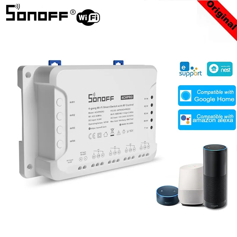 Sonoff Smart Home Control Draadloze WiFi-schakelaar Timing Afstandsbediening voor ventilator TV-gordijn Werken met Alexa Google Ewelink APP-module 4CH R3/4CH PROR3 4-kanaals