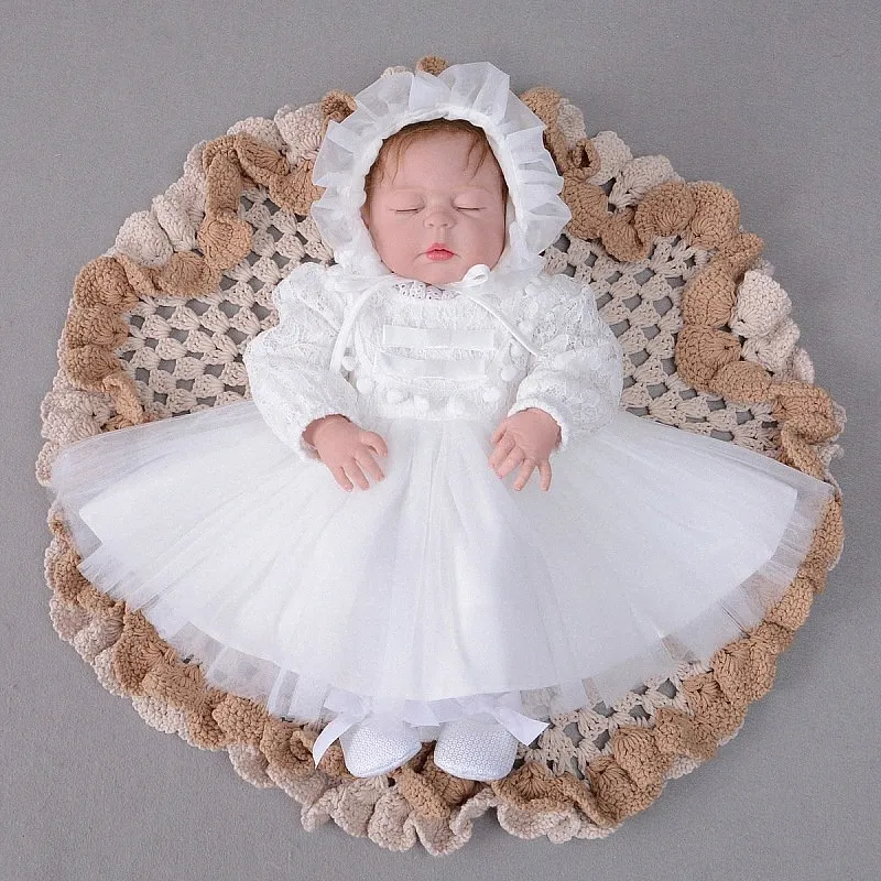 2018 Winter Baby Girl Dress Ivory Christening Dress Long Sleeve 1