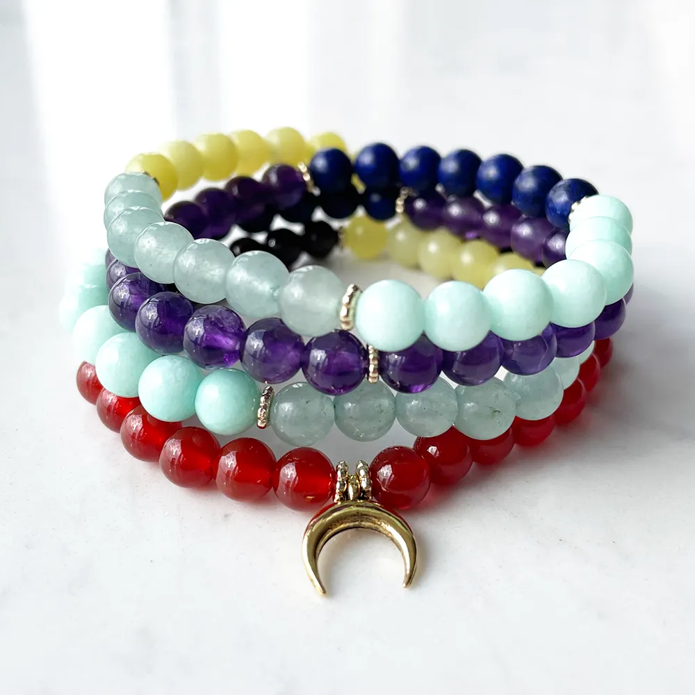 MG1409 6 mm Mix Gemstone 108 Mala Bracelet Femme Yoga Balance Chakra Mala Bracelet 4 Wrap Energy Protection Bijoux