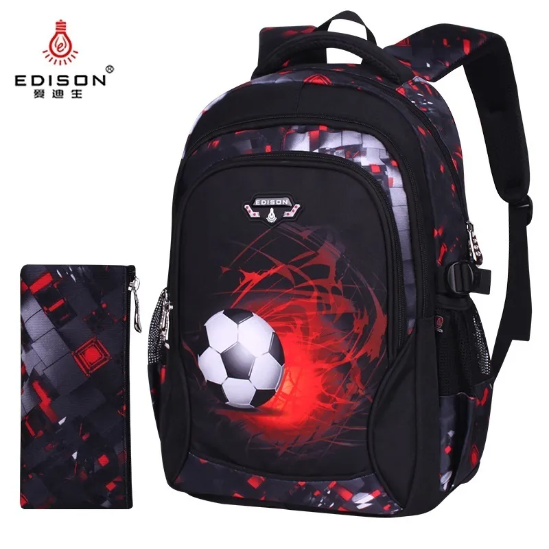 Edison School Backpack for Boy Large School Bags New Children Printing Waterproof Football Student Backpack boy mochila escolar LJ200918