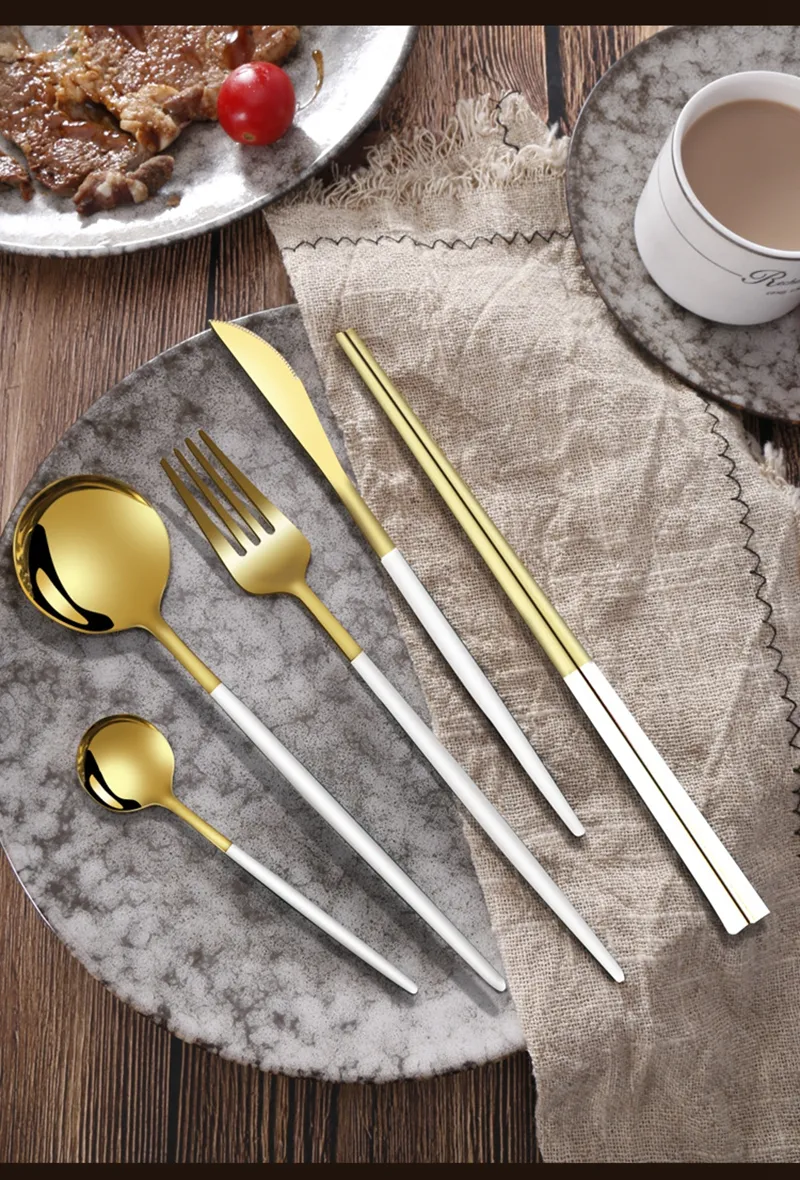 Gold Cutlery Set 304 Stainless Steel Gold Rim Dinnerware Set With Knife ...