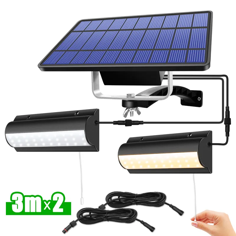 Atualizado LED Solar Pingente Luzes ao ar livre Indoor Auto On Off Lamp Solar para quarto Varanda Terraço Com comutação Pull E Linha 3m