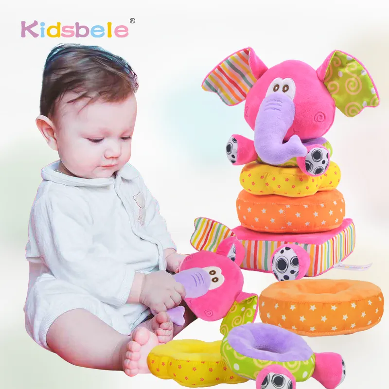 Yenidoğan Çocuk Eğitim Yumuşak Peluş Mobil Çıngıraklar Kidsbele Fil İstifleme Bebek Oyuncakları Handbell LJ201113