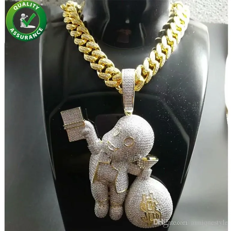 Iced Out Pendant Hip Hop Bling Chains Jewelry Men Gold Necklace