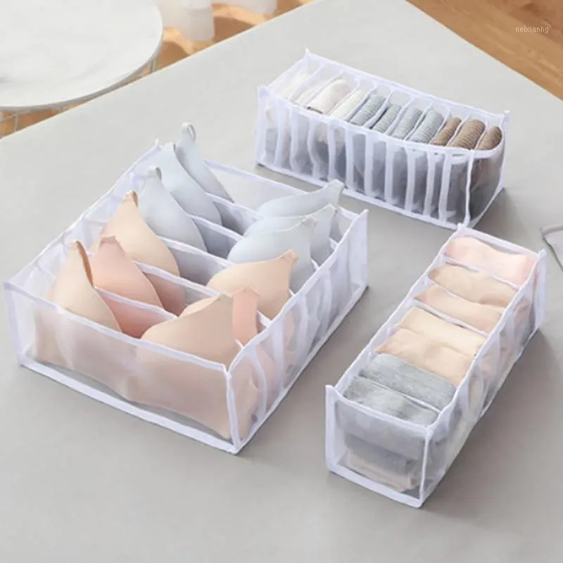 Storage Bags 1/3pcs Foldable Underwear Bra Drawer Closet Organizer Dormitory Home Separated Scarves Socks Box 6/7/11 Grids1