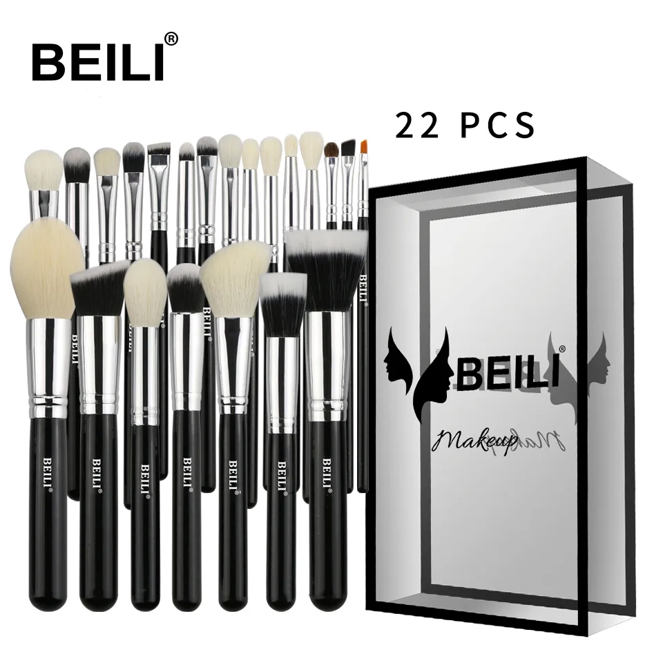 Beili Black Premium, Professional 22pcs макияж кисти Set Пудра Козий волос Eyeshadow Blending красоты Макияж Кисти 201007