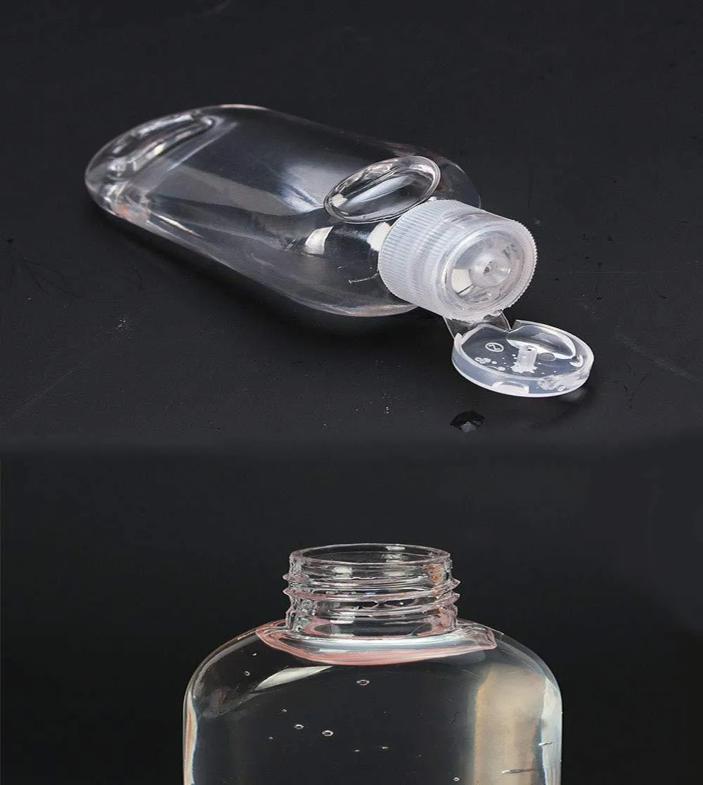 30 ml / 50 ml / 60ml lege handdesinfecterende flessen, plastic duidelijke sleutelhanger vulbare flessen draagbare squeezecontainers met flip cap EEC448