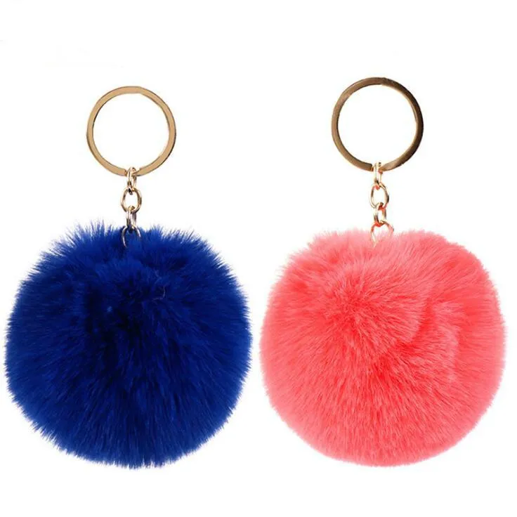 2022 Nya 35 färger Furry Fluffy Puff 8cm Faux Rabbit Fur Ball Pom Keychain Guld Keyring Handväska Nyckelringar