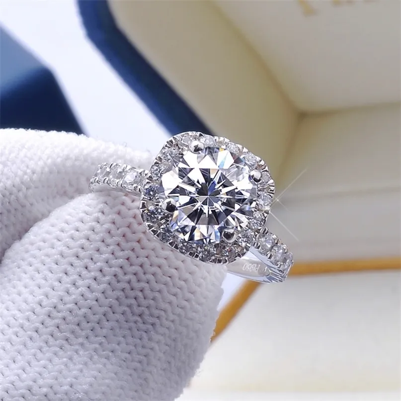 Bague de fiançailles à 100% de laboratoire 1-3 carat rond brillant carré carré diamant halo bande mariage bande éternité avec boîte 220212