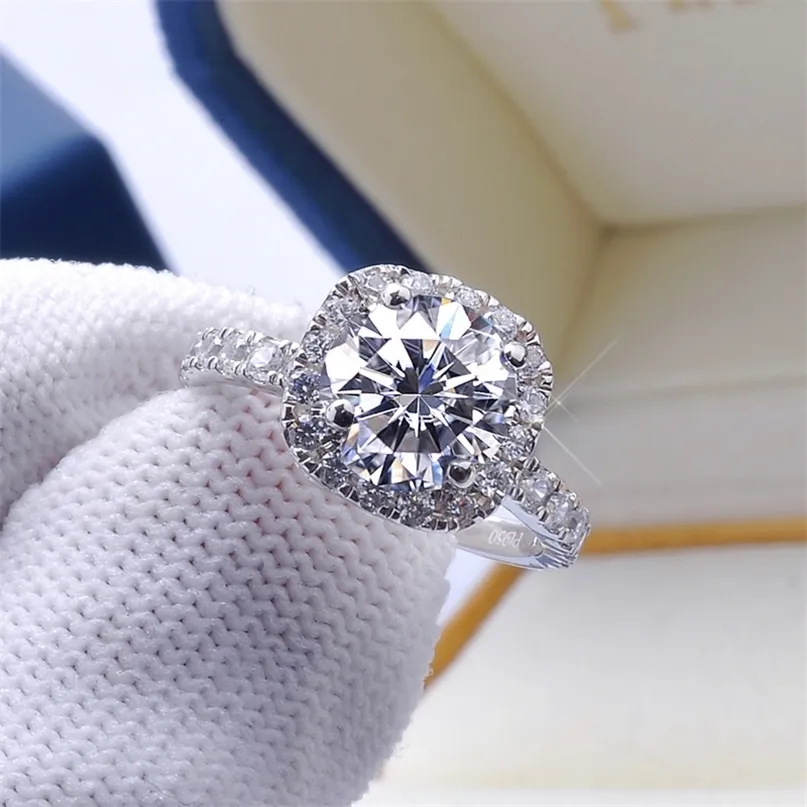 100% Lab Engagement Ring 1-3 Carat Round Brilliant Diamond Square Halo Dream Wedding Band Eternity With Box 220212