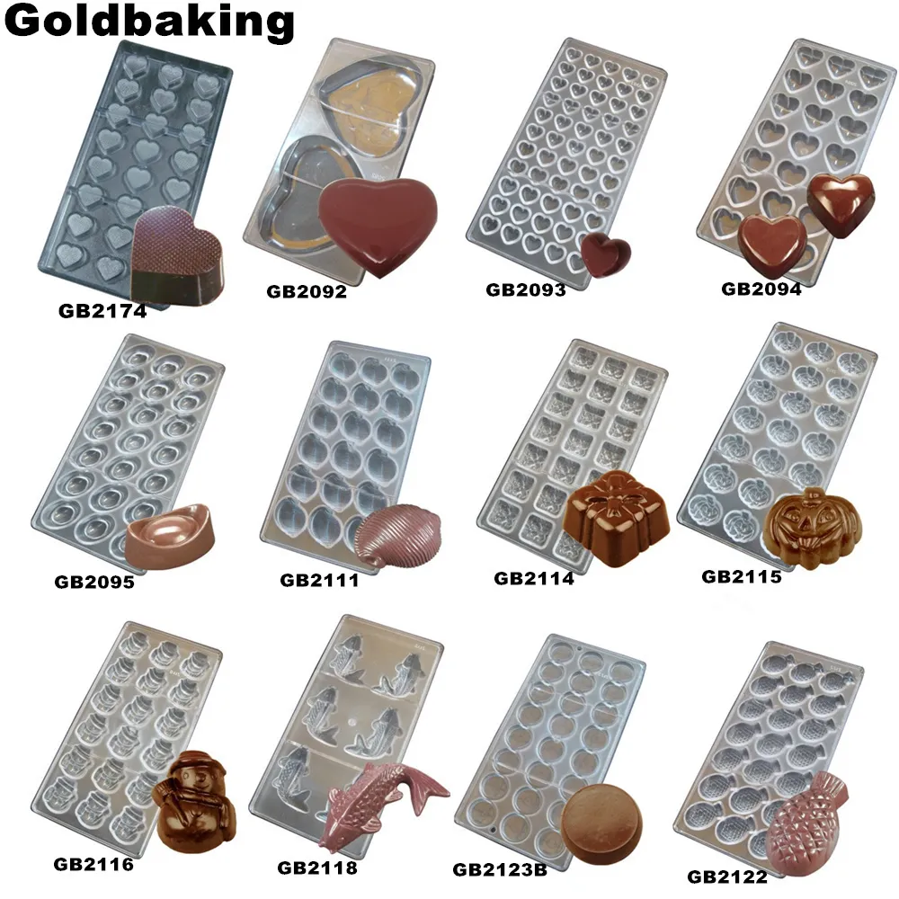 Goldbaking Polycarbonate Сердце Шоколадная плесень Поликарбонатный Шоколадный Лоток Жесткий ПК Конфета Формат T200703