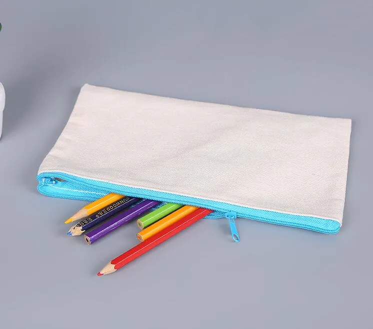 Wholesale 600pcs White canvas blank plain zipper Pencil pen bags stationery cases clutch organizer bag Gift storage pouch