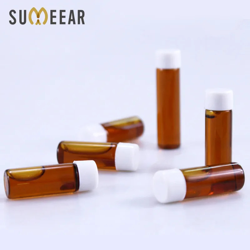 (100 stuk / partij) 2 ml 3 ml 5 ml Amber Glas etherische oliefles voorbeeldtest injectieflacon Originele vloeistof met concave plug