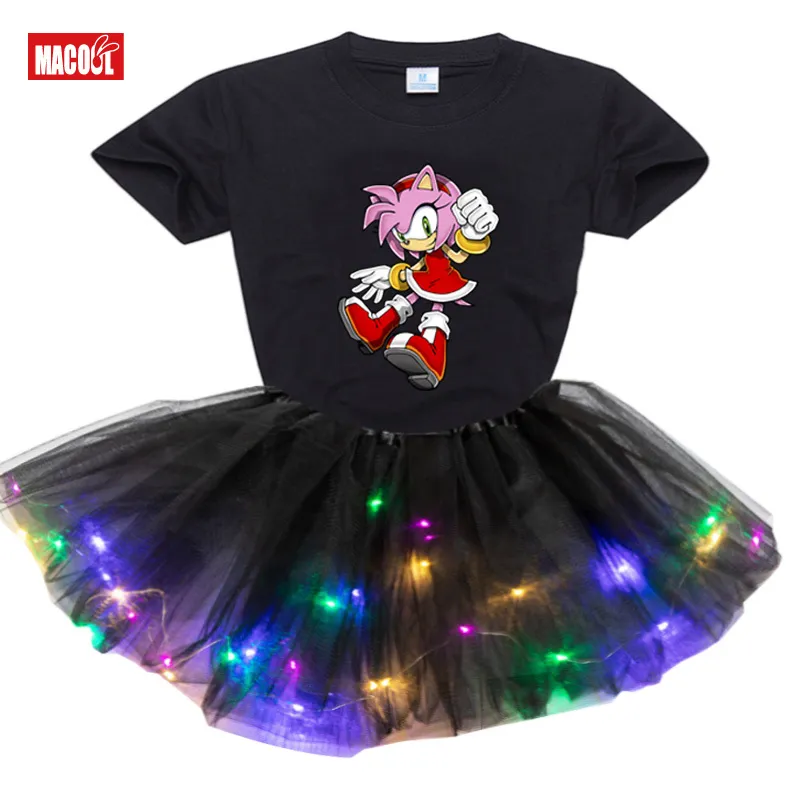 Verão Baby Girls Bonito Candy Cor Vestidos Sonic Crianças sem mangas  Vestido Fantasia Toddler Sonic Roupas Estampadas Outfit