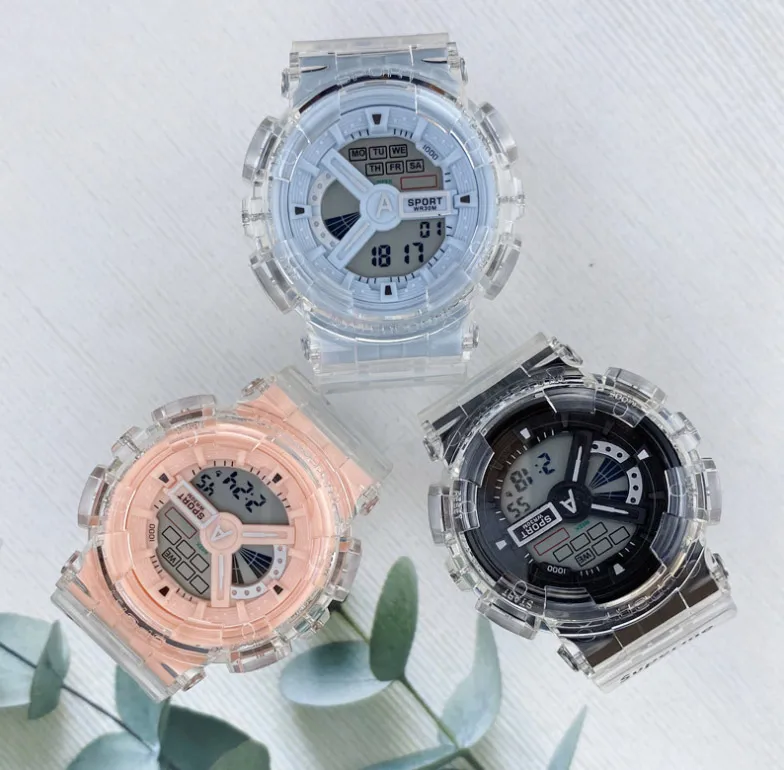 6 couleurs nouvelle montre électronique transparente de sport montre électronique numérique sport montre étudiante anti-choc et anti-chute