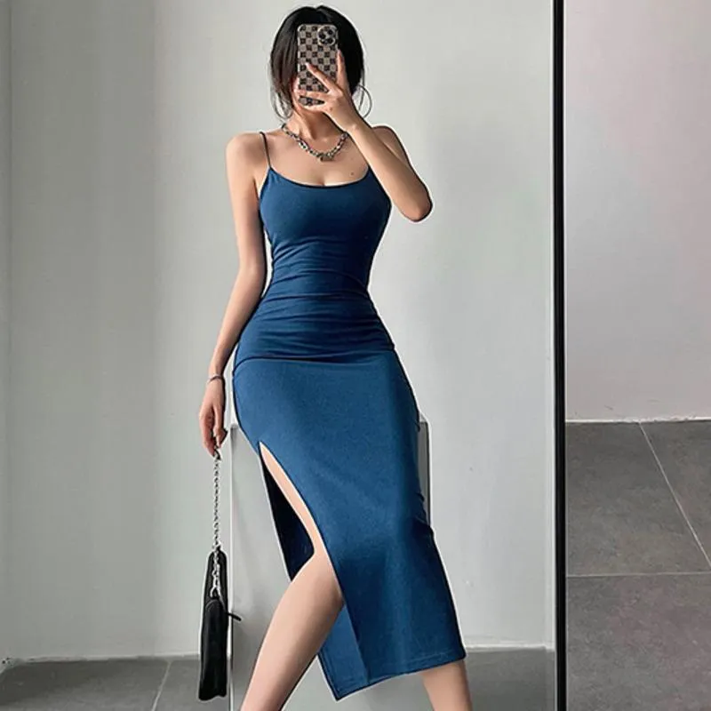 Casual Sukienki Womengaga Sexy Slim Slim Ramię Pasek Wysoki Split Długi Skinny Hip Tank Maxi Party Dress Korean Women Pkij