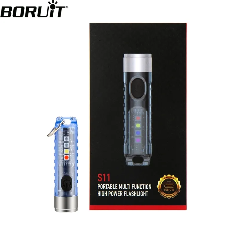 Boruit S11 Flashlight SST20 LED Type-C 충전 가능한 키 체인 토치 형광 식별 휴대용 실외 조명 220228