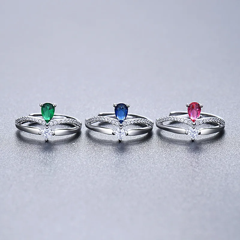 Water Drop Diamond Crown Ring Silver Verstelbare verloving Wedding Ringen voor vrouwen Fashion Jewelry Will en Sandy Cadeau