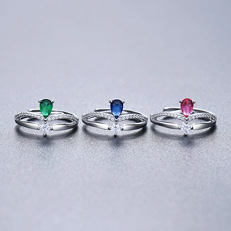 Water Drop Diamond Crown Ring Silver 조정 가능한 약혼 웨딩 반지를위한 패션 보석 Will and Sandy Gift