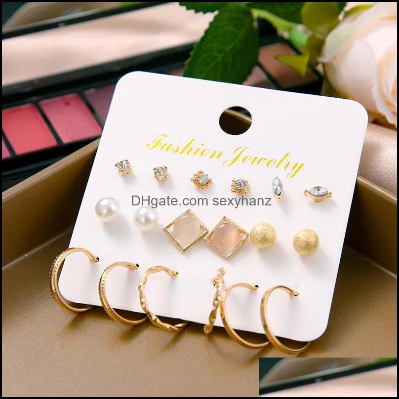 Womens Earrings Korean Stud Earrings for Women Vintage Pearl Butterfly Gold Cross Earring Set 2021 Trend Earings Female Jewelry