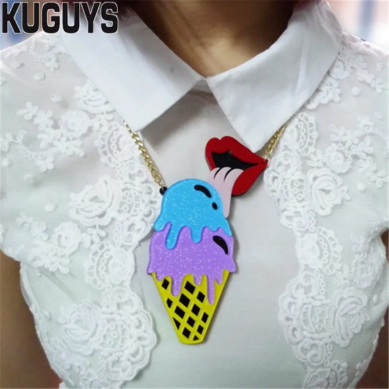 Fashion Jewelry Acrylic Ice Cream Large Pendant Necklace for Women Sweater Chain204F