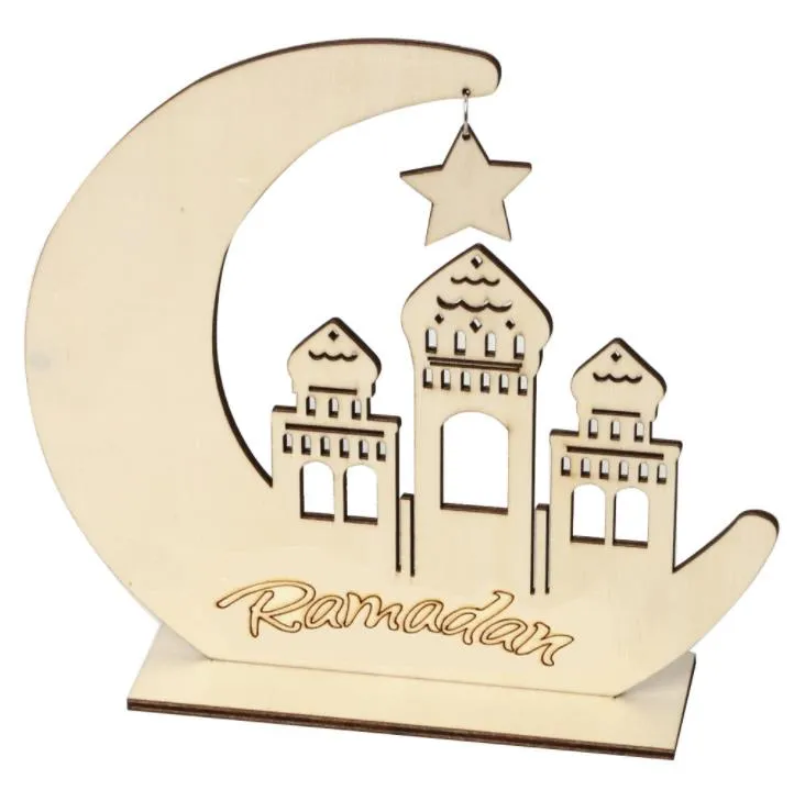 Ramadan Wooden Decor Islamic Muslim EID MUBARAK Home Ornament DIY Hollow Moon Star Sheep Party Decoration Festival Event Favor SN2466