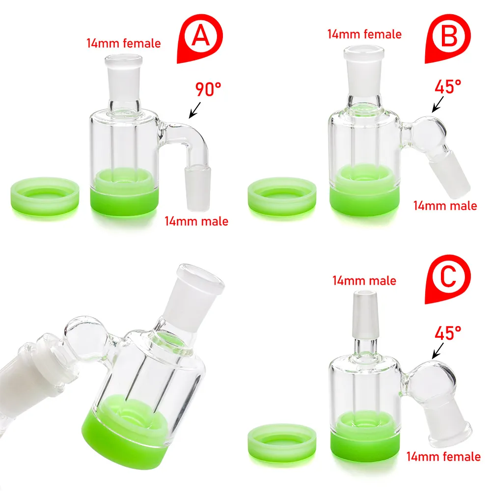 High Quality Glass Ash Catcher with 10ml Silicone Container 14MM-14MM joint for glass water pipe smoking accessories oil rig