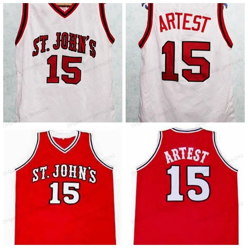 Anpassad retro ron artest college basket tröja tröjor för män sydd vit röd i alla storlekar 2xs-5xl namn och nummer toppkvalitet