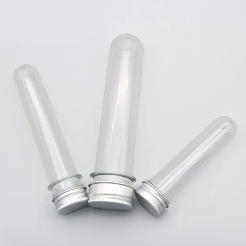 30 40 100ML PET Clear Plastic Empty Refillable Test Tube Bottle With Aluminum Caps Container For Sample Cosmetic Candy Mask Bath