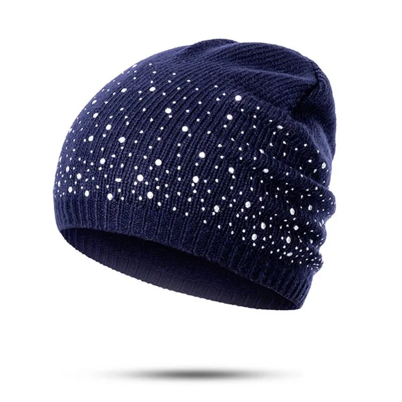 Mode ciel étoilé hiver bonnet chapeaux femmes doux tricot Skullies bonnets chapeau femmes strass coton chapeau couverture casquette gorras217f