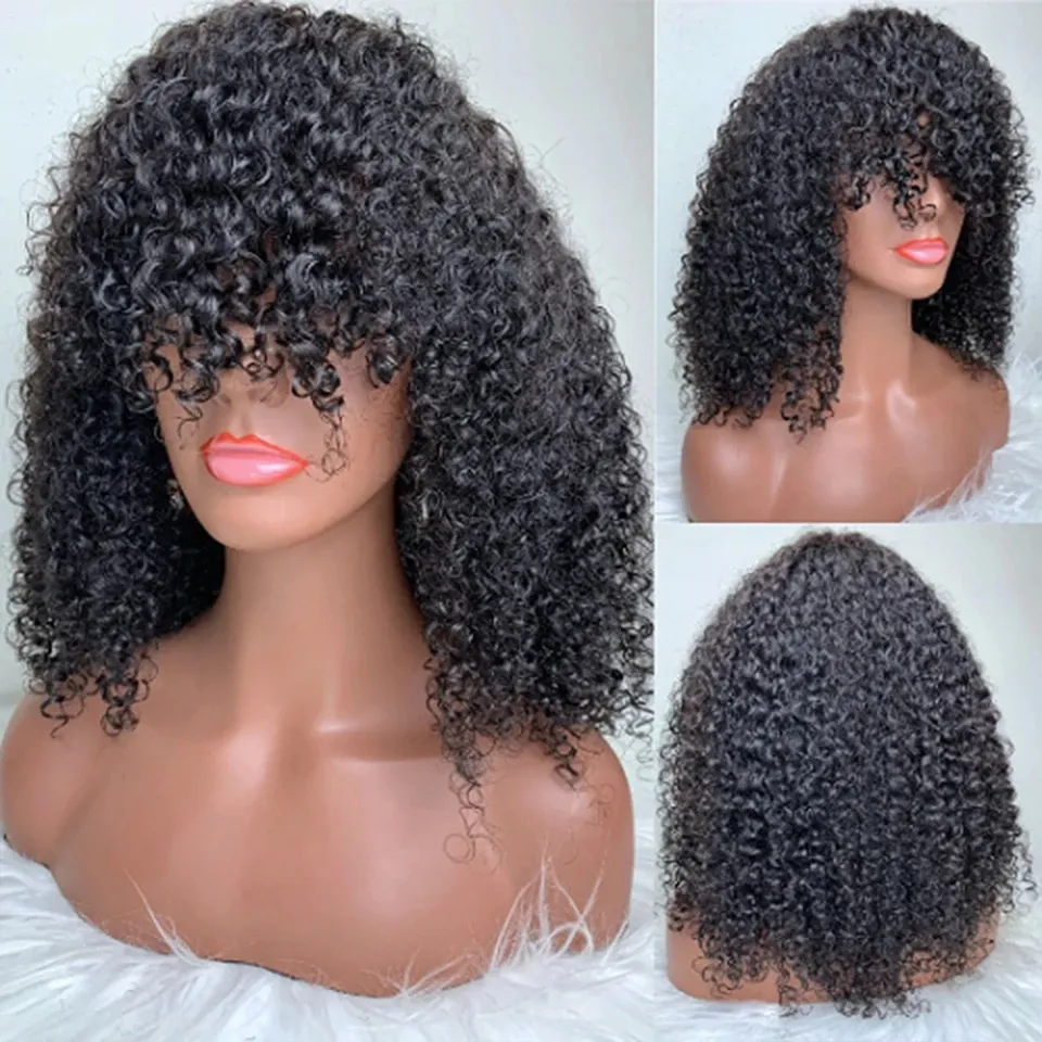 Mongolian Fringe Afro Kinky Curly Wig Human Hair Short Wigss For Women Humans Hairs 4B 4C Brazilian Curlys Wigs Full Machine Made