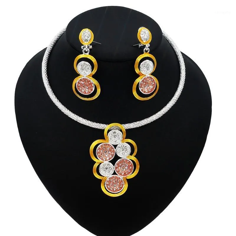 Yulaili Wholesale 2022 Fashion Alloy Necklace Earrings For Women Nigerian Bridal Wedding Dubai Gold Jewelry Sets &