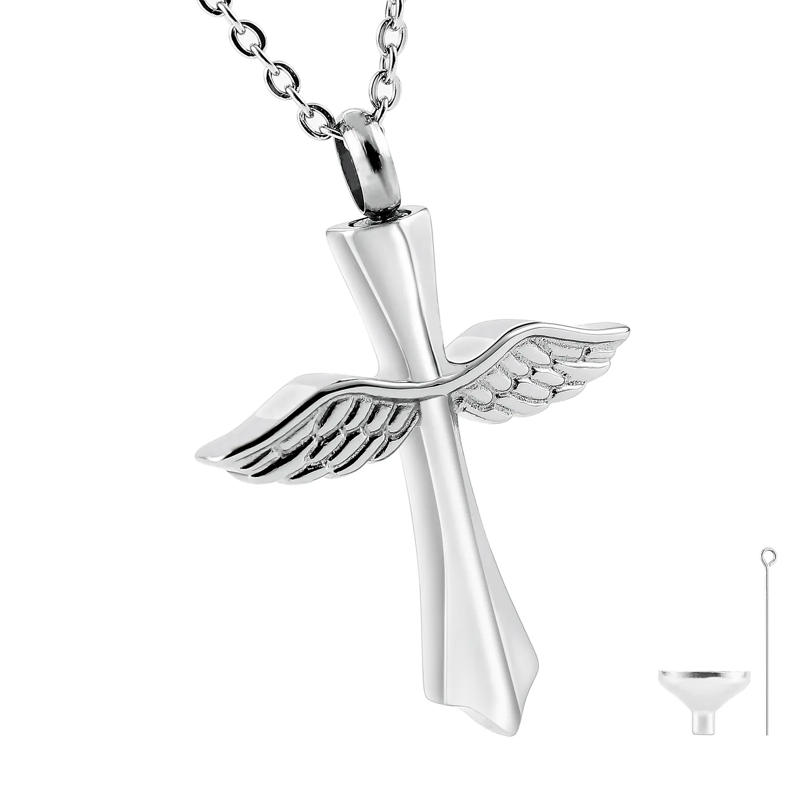 Cross Wing Cremation Urn Hanger Ketting in roestvrij staal, Urn Ketting voor menselijke Ashes en PET-verlies, Geheugen Sympathie Gift