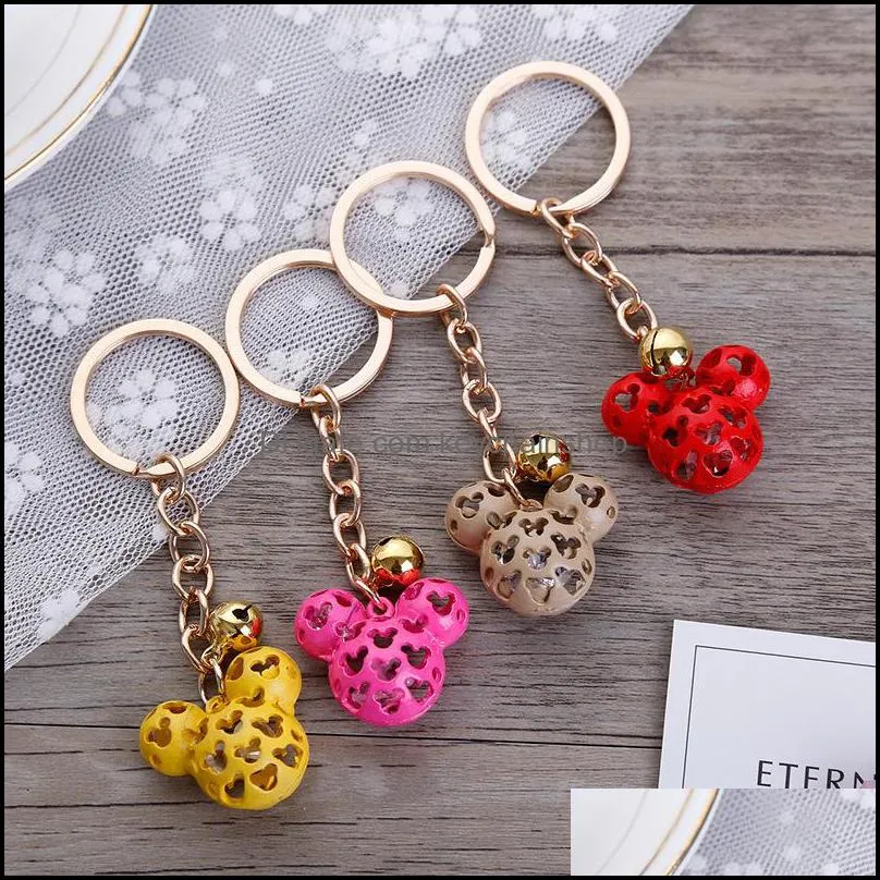 Hollow Mouse Key Rings Fashion Animal Design Bag Charms Cute Purse Pendant Car Keyring Chains Holder Ornaments Hanging Love Gifts Keychains