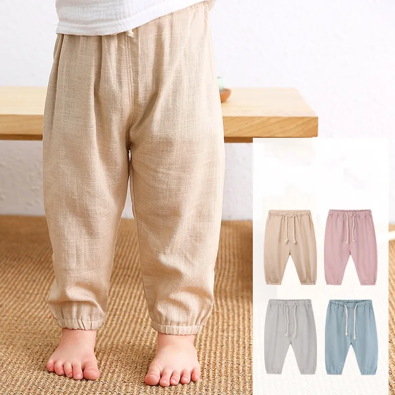 Детские льняные брюки весенние летние тонкие белья Брюки для мальчиков и девочек 20220223 Q2