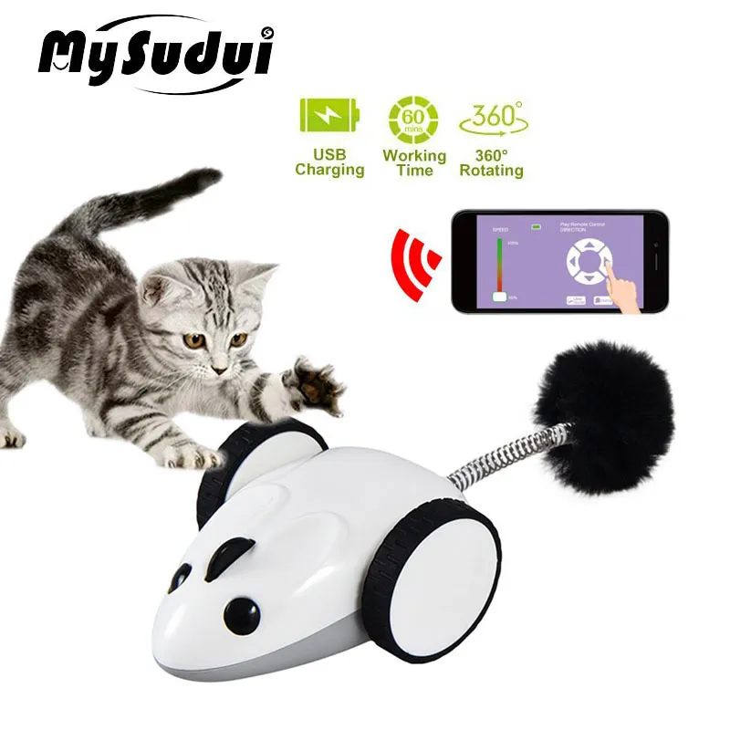 Bluetooth App Remote Control Pet Cat Toy Mouse Feather Interactive Wireless Electric Catch Moving Mouse Toy Per Cat Usb Charging LJ201125