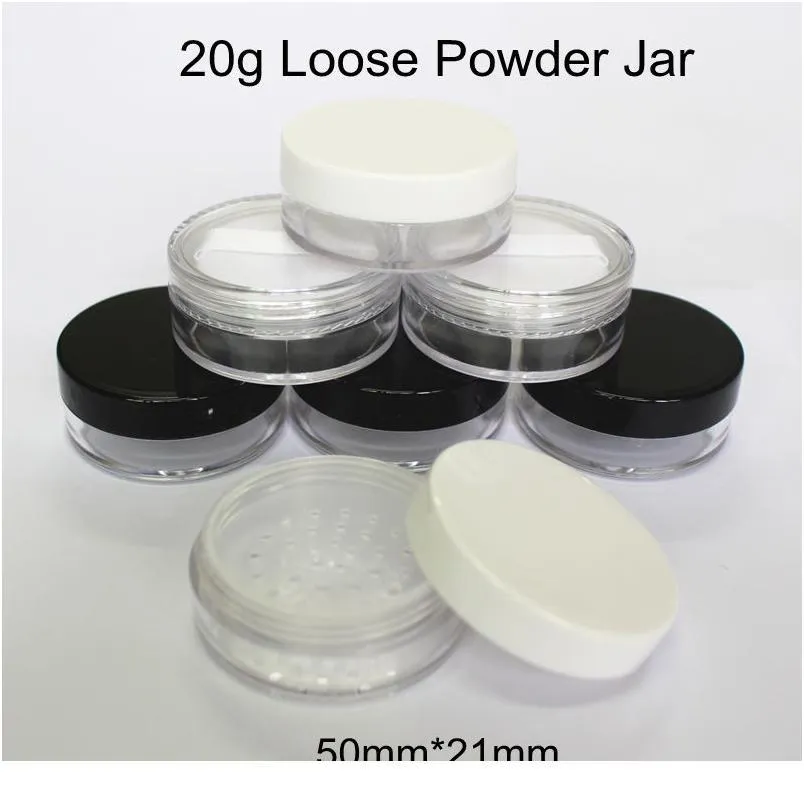 30pcs lot 20g جرة مسحوق فضفاضة فارغة مع Sifter Puff 20ml أدوات الماكياج المدمجة البلاستيكية الحاويات وعاء Trave qylhai233j