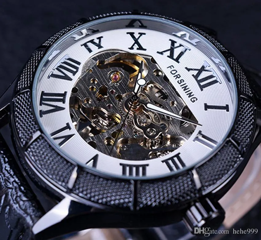 2020 New hot Forsining Skeleton Watch Transparent Roman Number Watches Men Luxury Mechanical Men Big Face Watch Steampunk Wristwatches