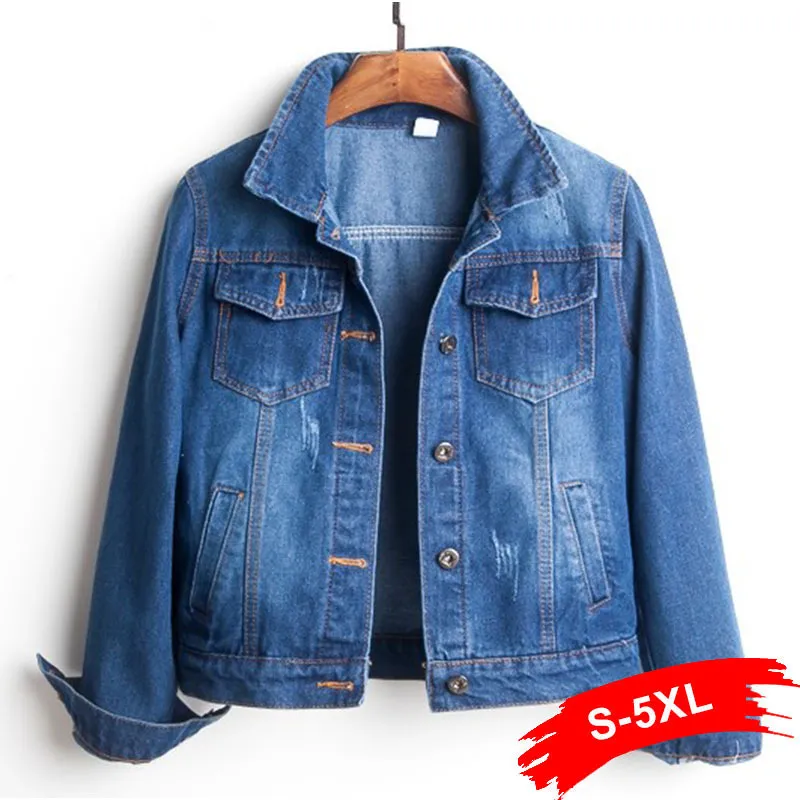 Плюс размер разорванного отверстия, обрезанный джинсовая куртка 4XL 5XL светло-голубой бомбардировщик короткие джинсовые куртки Jaqueta с длинным рукавом повседневные джинсы-пальто 201004
