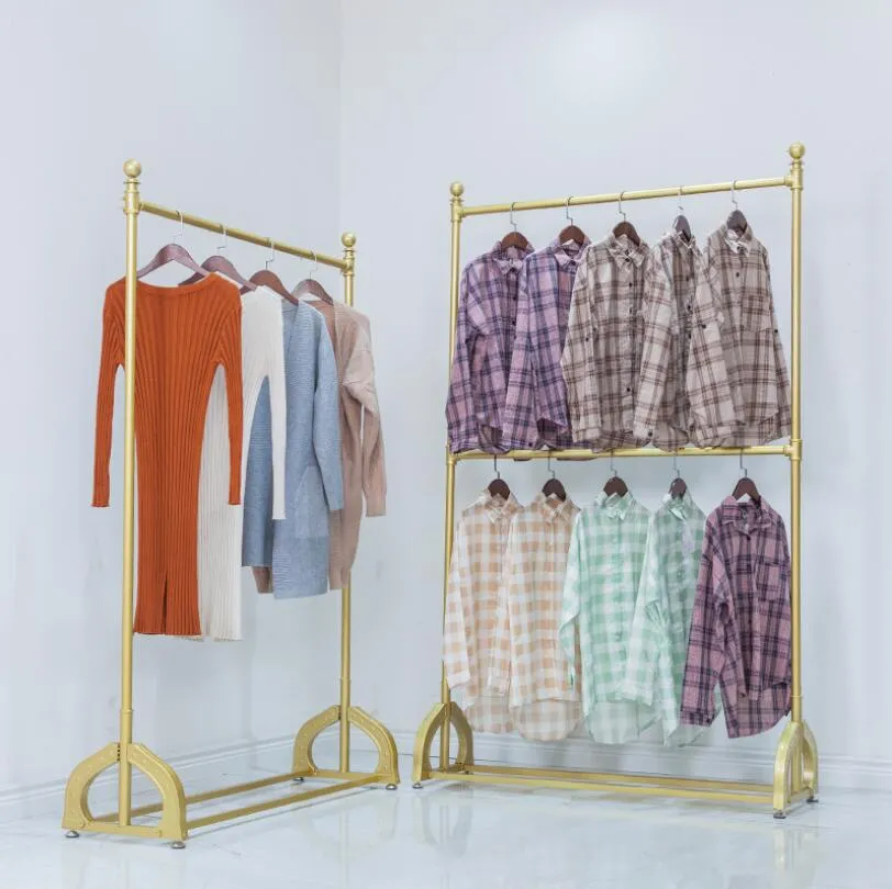 Clothing store display rack Commercial Furniture floor type children's clothes hanger cloth shop shelf lifting double layer wedding dress show racks