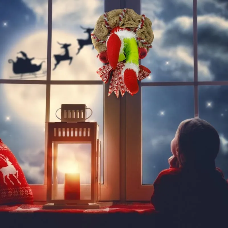 Decorações de Natal 2021 Ladrão Janela de Garland e Grinalsa de parede Presentes fofos Decoração da porta da casa246s