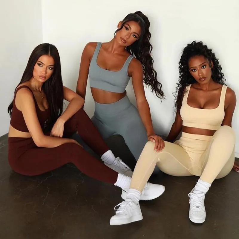 Nueva ropa de entrenamiento de ropa deportiva de punto sin fisuras de punto para deporte Conjunto de fitness deportivo Mujeres Gimnasio Chaleco