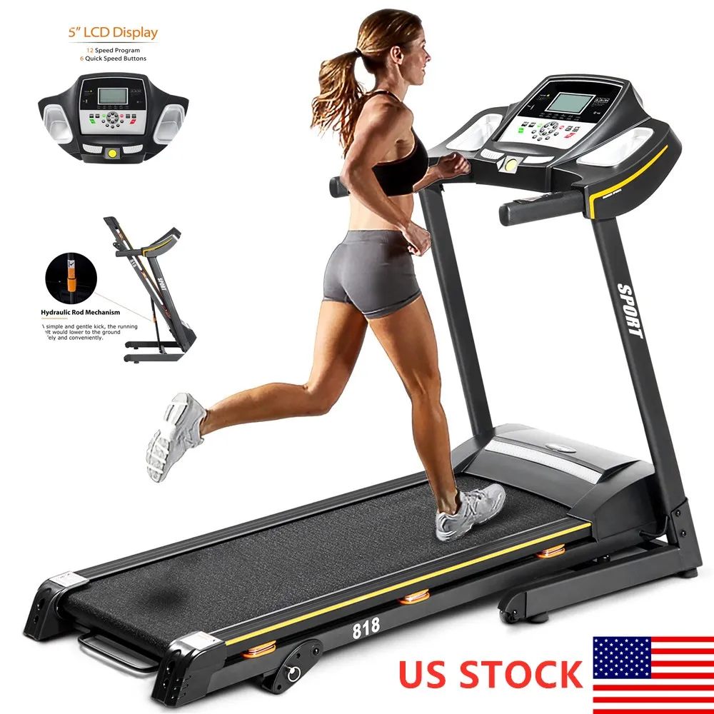 US Free Ship Electric Treadmill Gemotoriseerde Running Machine met handmatige helling en hydraulische staafmechanisme Home Gym