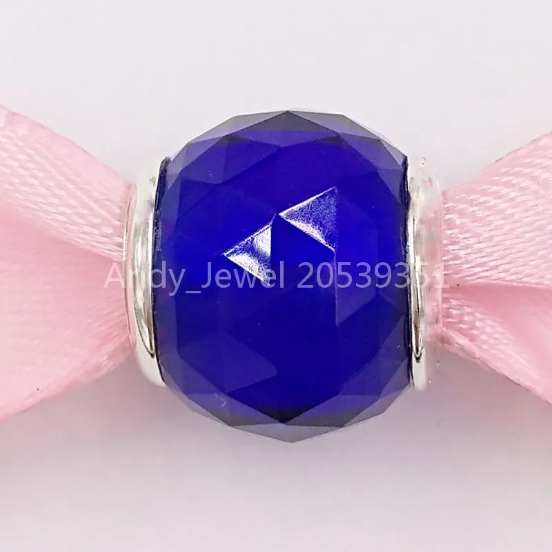 Andy Jewel 925 Sterling Silver Beads glass Silver Geometric Facets Royal Blue Crystal Bead Fits European Pandora Style Jewelry Bracelets & Necklace