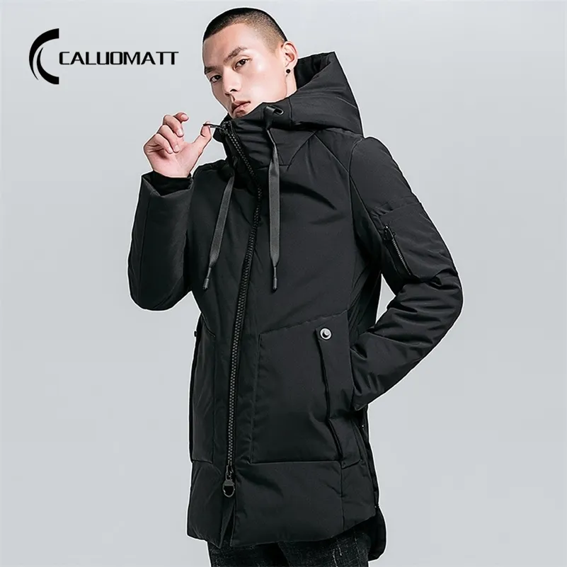 2021 Sonbahar Kış Erkekler Kapüşonlu Rüzgar Geçirmez Ceket Kalın Sıcak Pamuk Yastıklı Erkek Moda Uzun Aşağı Parkas Açık Rahat Giyim 201217