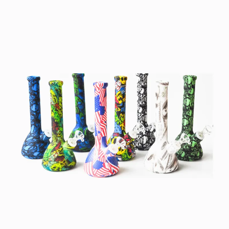 2 stilar Bong Silikonbägare Vattenrör Unbreakable Hookahs Camouflage Färgglada design med Downsty